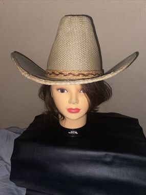 Bailey U-Rollit Tan Stiff Straw Cowboy Hat Sz 6 7/8 Western Southwestern